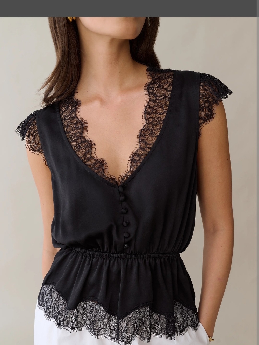 Atelier Sorella Women's Silk And Lace-Trim V-Neck Blouse